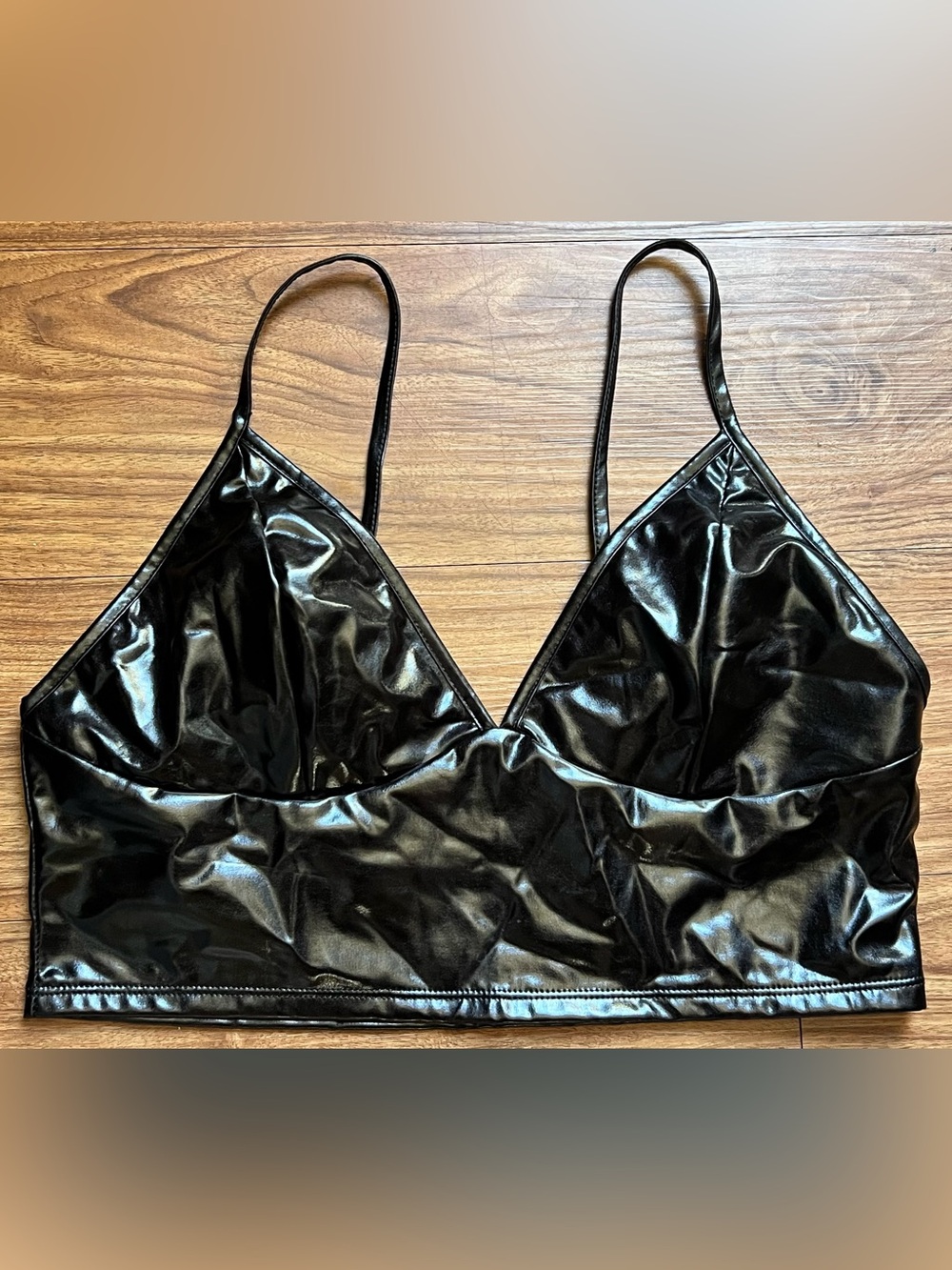 Black Faux Leather Crop Bralette - Sleek Women's Crop Top